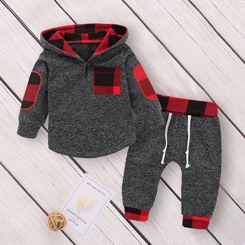 Embroidery Plaid Plush Hoodie suit