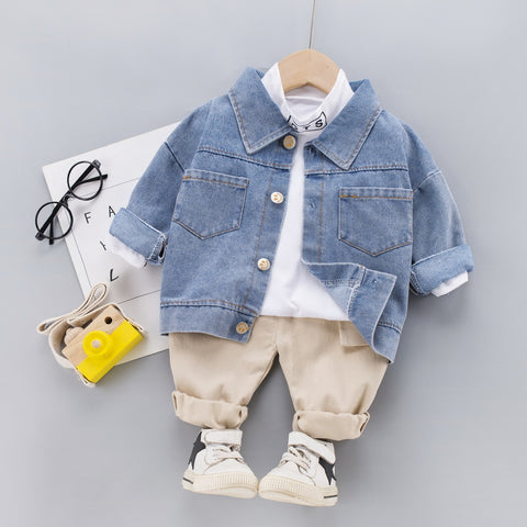Three-piece baby denim jacket outfit