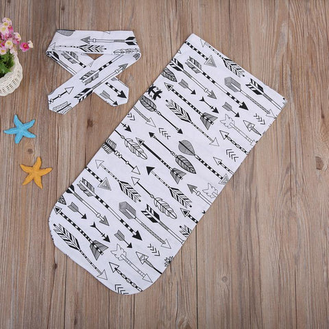 Swaddle Sleeping Sack & Headwrap 2pc Set - Arrows B&W