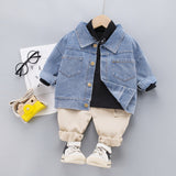 Three-piece baby denim jacket outfit