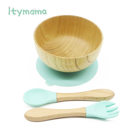 Wooden Feeding Bowl with Suction Cup