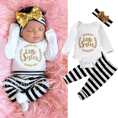 3PCS Newborn Baby Girl Headband Jumpsuit Romper Pants Leggings Outfits