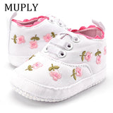 Baby Girl Shoes White Lace Floral Embroidered