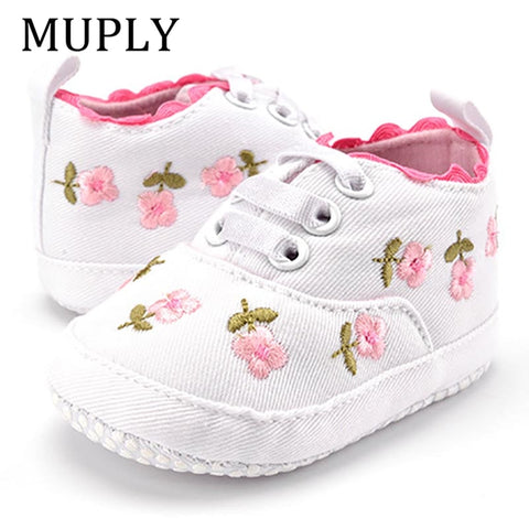 Baby Girl Shoes White Lace Floral Embroidered