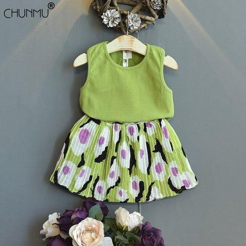 Sleeveless Flower Skirt Set